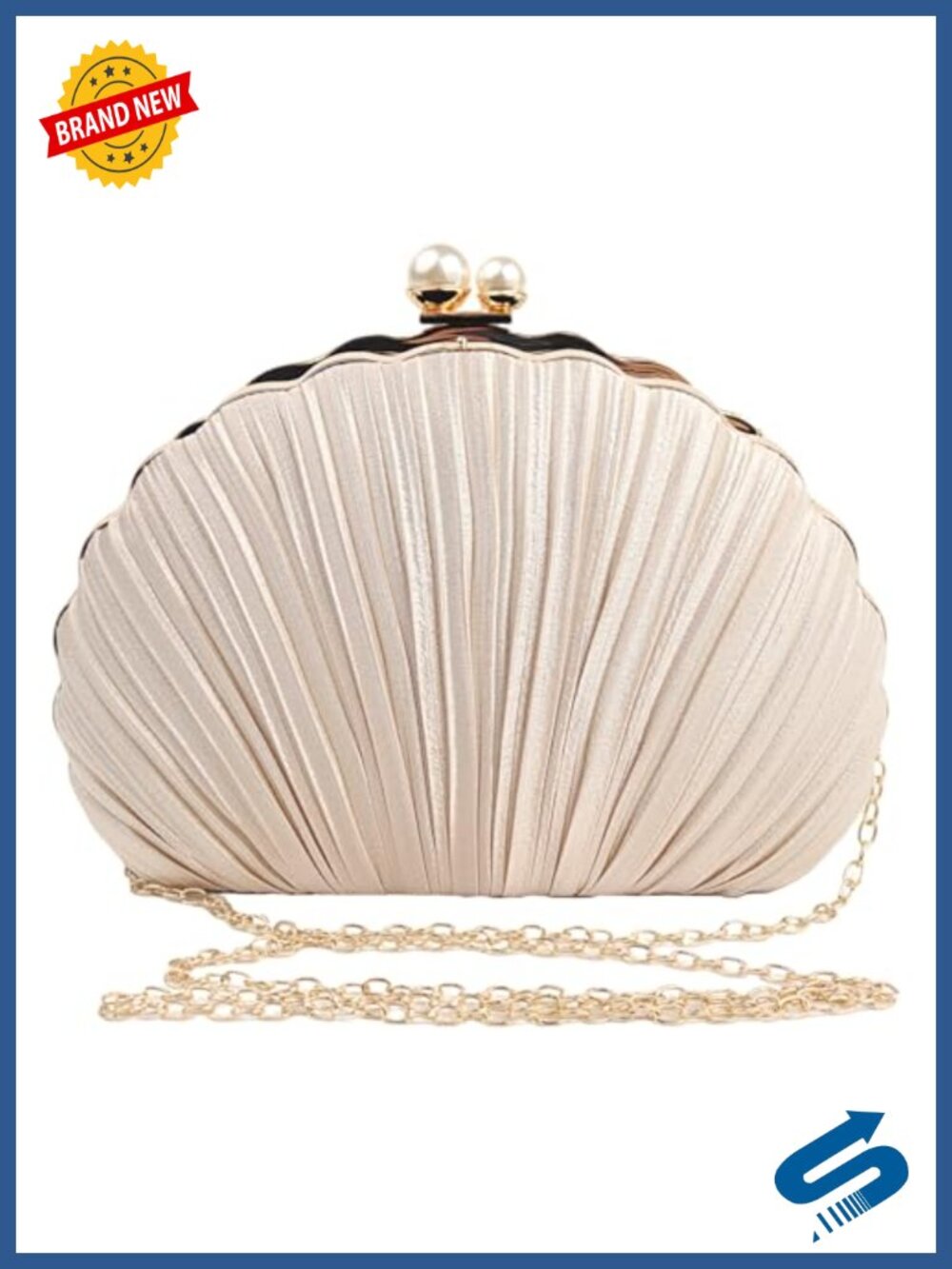 Mini Pleated Seashell Evening Clutch with Chain Strap